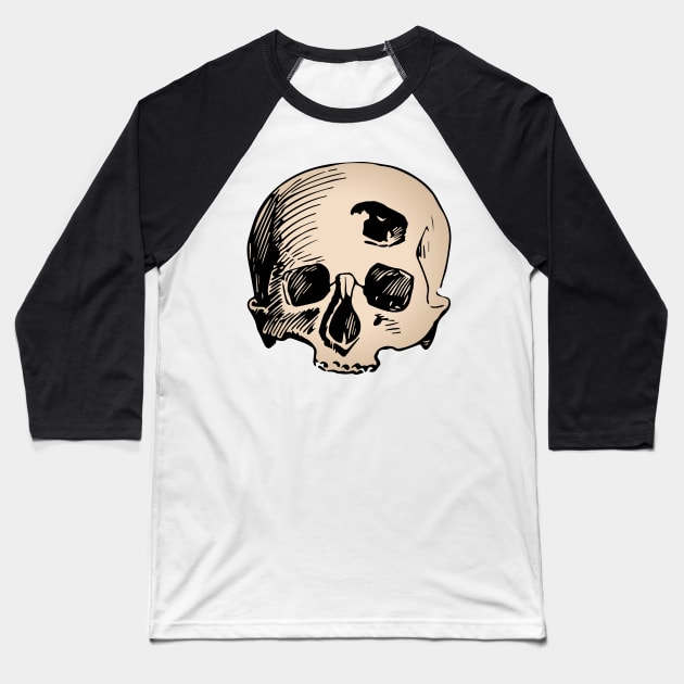 Human skull with bullet hole Baseball T-Shirt by Creative Art Store